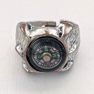 Vintage Adjustable Silver Tone Compass Ring